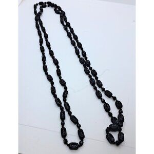 Vintage Faceted‎ Black Bead Costume Jewelry Necklace Ladies Wear Long or Short